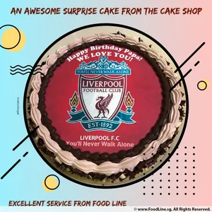 1x LIVERPOOL (*Price from $58.90 onward) @$58.9 (Size : 9 Inch (12-18 pax)) (Flavours : Chocolate) (Eggless : No) (Big Candles : 4) (Small Candles : 1)