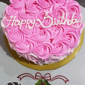 1x Rosette Pink @$38.9 (Size : 7 Inch (7-10 pax)) (Flavours : Vanilla) (Eggless: Yes) (Big Candles : 1) (Small Candles : 1)