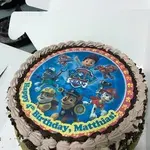 1x PAW TEAM BIRTHDAY @$58.9 (Size : 9 Inch (12-18 pax)) (Flavours : Chocolate) (Eggless : No) (Big Candles : 4) (Small Candles : 1)
