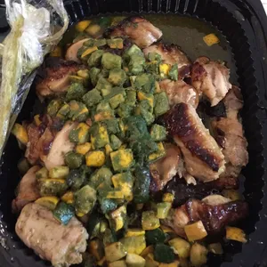 Honey Mustard Glazed Chicken with pesto zucchini