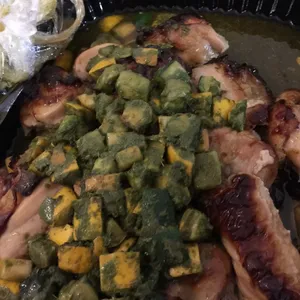 Honey Mustard Glazed Chicken with pesto zucchini