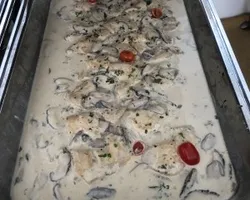 Oven Baked Fish with Button Mushroom Cream Sauce | Customer Photo | Fusion Spoon Catering Services