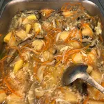 Silken tofu topped golden Enoki mushroom 金针菇豆腐
