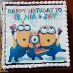 1x MINIONS BIRTHDAY @$58.9 (Size : 12 Inch (29-39 pax)) (Flavours : Blackforest) (Eggless : No) (Big Candles : 4) (Small Candles : 4)