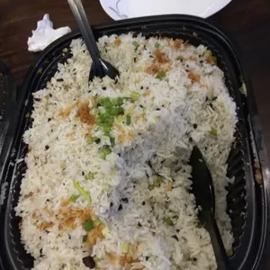 Black Olive Fried Rice (V) with spring onion and garlic
