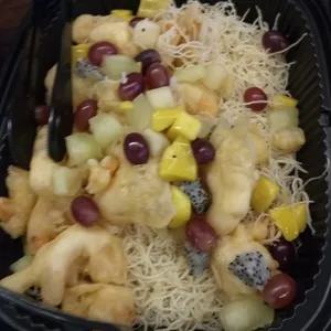 Wasabi Prawn Balls with fresh mango cubes