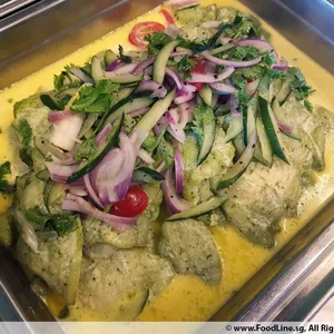Coriander Pesto Dory <i>in light butter sauce with cucumber salad</i>