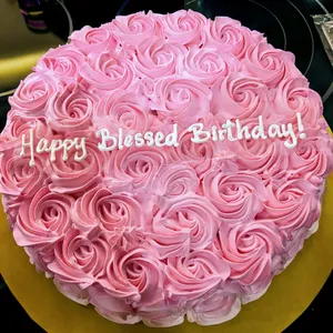1x Rosette Pink @$89.9 (Size : 10.5 Inch (20-28 pax)) (Flavours : Blackforest) (Eggless: No) (Big Candles : 9) (Small Candles : 9)
