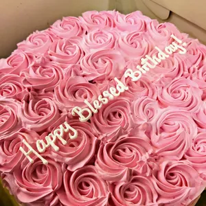 1x Rosette Pink @$89.9 (Size : 10.5 Inch (20-28 pax)) (Flavours : Blackforest) (Eggless: No) (Big Candles : 9) (Small Candles : 9)