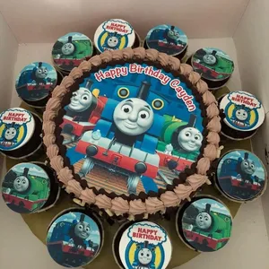 1x Thomas Party @$78.9 (Size : Classic (7 Inch Cake + 12 Cupcakes)) (Eggless?: No) (Big Candles : 1) (Small Candles : 2)