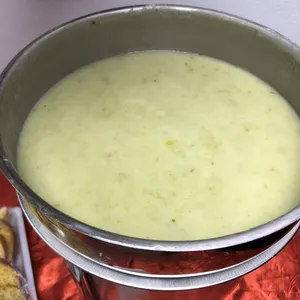 Potato Leek Soup served with Garlic Bread