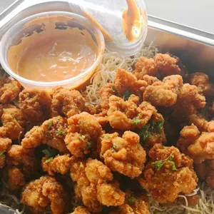 Garlic Parmesan Karaage <i>japanese fried chicken with harissa dip</i>