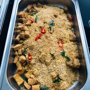 Salted Egg Cereal Tofu (V) <i>with curry leaf and chilli</i>