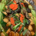 Egg Tofu with Mushroom & Seow Bai Chye 香菇蛋豆腐扒小白菜