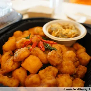 Golden Salted Egg Hoki Fish <i>topped with crispy fish skin</i>