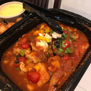 Basil Marinara Dory <i>topped with lychee and peach salsa</i>