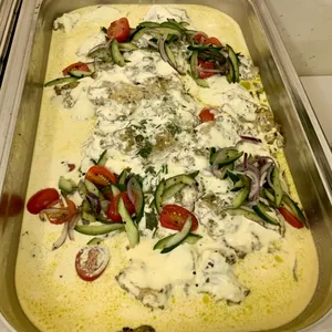 Coriander Pesto Dory <i>in light butter sauce with cucumber salad</i>
