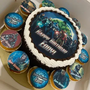 1x Avengers Birthday @$78.9 (Size : Classic (7 Inch Cake + 12 Cupcakes)) (Big Candles : 2) (Small Candles : 1)