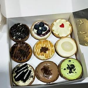 1x Cheesecake Tarts (Box of 9) @$22 (Flavour 1 : New York) (Flavour 2 : Double Chocolate) (Flavour 3: Chocolate Chip) (Flavour 4 : Oreo) (Flavour 5 : Blueberry) (Flavour 6 : Peppermint Chocolate) (Flavour 7 : Longan) (Flavour 8 : Salted Caramel) (Flavour 9 : Espresso)