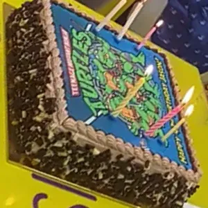 1x TURTLE POWER BIRTHDAY @$58.9 (Size : 10 Inch (20-28 pax)) (Flavours : Chocolate) (Eggless : No) (Big Candles : 4) (Small Candles : 2)