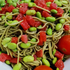 Cold Buckwheat Soba Noodle Salad (V) <i>with edamame and grapefruit dressing</i>