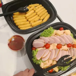 Cocktail Potato Salad with Sliced Smoked Duck