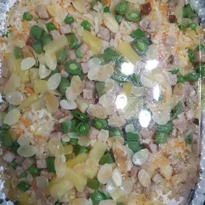 Festive Christmas Fried Rice with Diced Turkey and Honey Pineapple