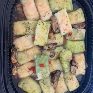 Braised Cabbage Roll with Dried Oyster and Fatt Choy Abalone Sauce