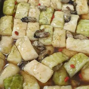 Braised Cabbage Roll with Dried Oyster and Fatt Choy Abalone Sauce