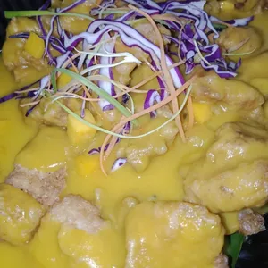 Fried Fish with Refreshing Golden Pumpkin and Herbs