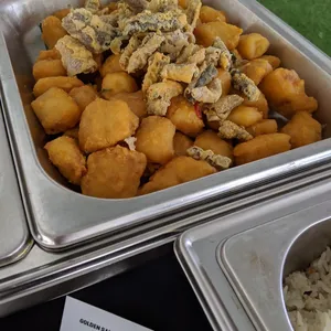 Golden Salted Egg Hoki Fish <i>topped with crispy fish skin</i>