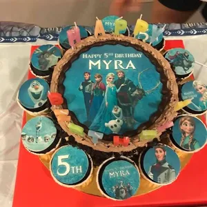 Frozen Princess (Size: Classic (7 Inch Cake + 12 Cupcakes)) (Eggless?: No) (Big Candles: 5) (Small Candles: 1)