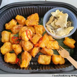 Golden Salted Egg Hoki Fish <i>topped with crispy fish skin</i>