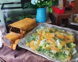 Air flown mixed salad stuffed with premium tangerines & peaches sweet pear dressing | Customer Photo | Oh's Farm Catering