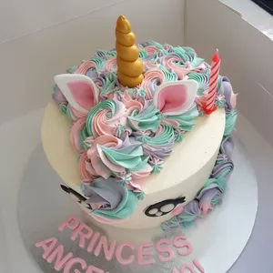 Unicorn Buttercream Cake (Size: 8" (Classic Flavour) (For 10-14 Pax)) (Flavour: Fudgy Chocolate (most popular!)) (Add-on Desserts: None) (Add-on Balloons: Unicorn Love You Balloons)