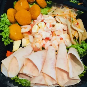 SEH Special Cold Platter Combo (Salad Prawns, Golden Breaded Scallop Thai style Gui Fei Abalone Sliced, Honey Chicken Ham)