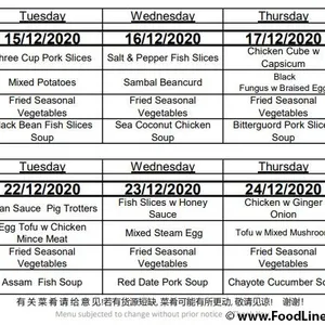 Dinner Tingkat (20 Days, 3 Dishes + Soup OR 4 Dishes)