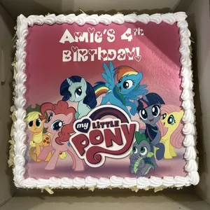 LITTLE PONY (Size: 8 Inch (12-18 pax)) (Flavours: Strawberry) (Eggless: Yes) (Big Candles: 4) (Small Candles: 4)
