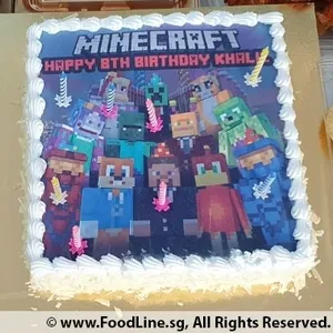 MINECRAFT FAMILY (Size: 8 Inch (12-18 pax)) (Flavours: Strawberry) (Eggless: No) (Big Candles: 8) (Small Candles: 8)