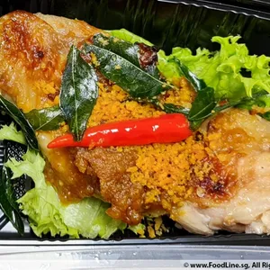 Crispy Butter Roasted Chicken with Double Salted Egg Crumble 金沙咸蛋烧鲜鸡