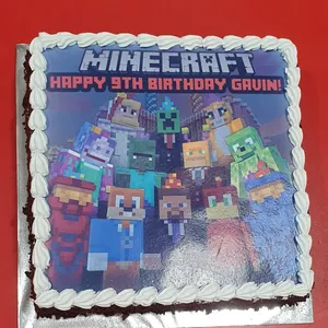 MINECRAFT FAMILY (Size: 8 Inch (12-18 pax)) (Flavours: Blackforest) (Eggless: No) (Big Candles: 1) (Small Candles: 9)