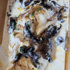 Baked Fish with Mushroom Cream Sauce