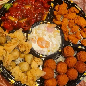 Prosperity Fortune Platter (Octopus, Breaded Scallop, Salad Prawn, Golden Chicken, Golden Money Bag)