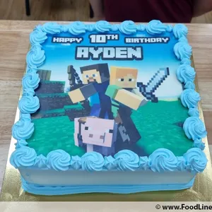 TPC17 Minecraft Warrior (Size: 9 Inch) (Eggless: Yes) (Base Color: Blue) (Flavour: Mix Fruits) (Big candles: 5) (Small candles: 5) (Message on Complimentary Gift Card: No) (Message On Cake: (Short & Sweet): Yes (do write the message in the ordering form, under comments box))