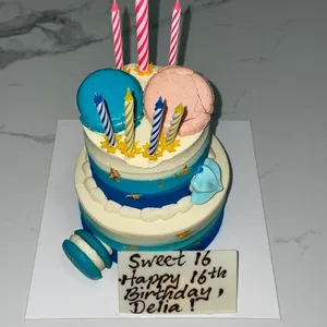 TMD06 Drip6 (Size: Bottom 5 Inch, Top 3 Inch.) (Flavour: Vanilla) (Big candles: 1) (Small candles: 6) (Message on Complimentary Gift Card: Yes (do write the message in the ordering form, under comments box)) (Message On Cake: (Short & Sweet): Yes (do write the message in the ordering form, under comments box))