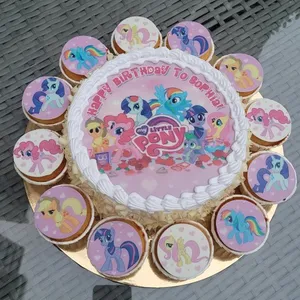 TCB11 Pony Adventure (Size: Classic (7" Cake + 12 Cupcakes)) (Eggless: No) (Flavour: Vanilla) (Big candles: None) (Small candles: 5) (Message on Complimentary Gift Card: Yes (do write the message in the ordering form, under comments box)) (Message On Cake: (Short & Sweet): Yes (do write the message in the ordering form, under comments box))
