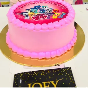 Pony Celebrates (Size: 7 inch) (Flavours: Vanilla) (Big candles: None) (Small candles: 5) (Message on Complimentary Gift Card: Yes (do write the message in the ordering form, under comments box)) (Message on Cake (Short & Sweet): Yes (do write the message in the ordering form, under comments box))