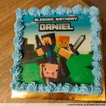 TPC17 Minecraft Warrior (Size: 7 Inch) (Eggless: No) (Base Color: Blue) (Flavour: Chocolate) (Big candles: 1) (Small candles: 1) (Message on Complimentary Gift Card: No) (Message On Cake: (Short & Sweet): Yes (do write the message in the ordering form, under comments box))