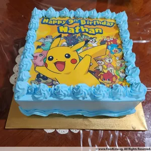 TPC18 Pokkemon Love (Size: 7 Inch) (Eggless: Yes) (Base Color: Blue) (Flavour: Vanilla) (Big candles: None) (Small candles: 9) (Message on Complimentary Gift Card: No) (Message On Cake: (Short & Sweet): Yes (do write the message in the ordering form, under comments box))