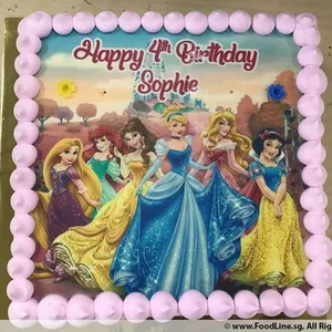 Princess Birthday (Size: 9 inch) (Flavours: Chocolate) (Big candles: None) (Small candles: 4) (Message on Complimentary Gift Card: No) (Message on Cake (Short & Sweet): Yes (do write the message in the ordering form, under comments box))